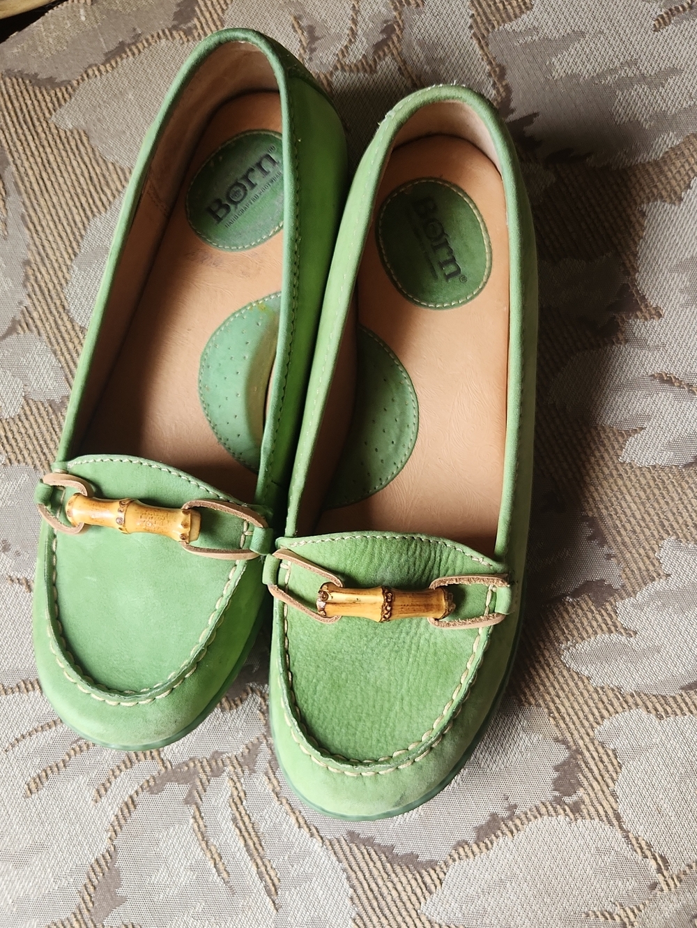 Born Green Suede Leather Bamboo-Accent Driving Loafers